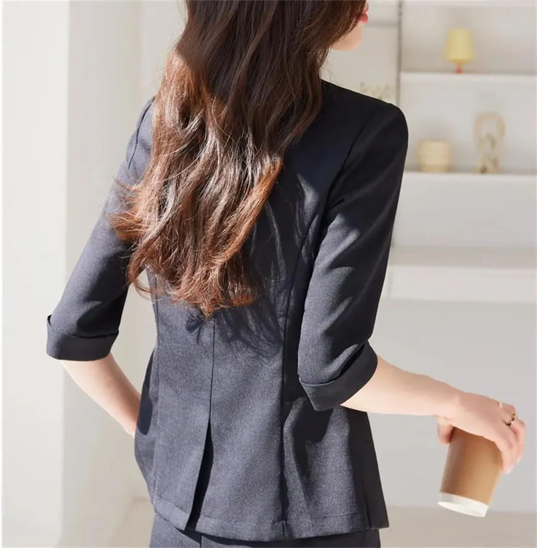 Women's Lapel Button Solid Color Slim Blazer Spring Casual Office Lady Suit Jacket