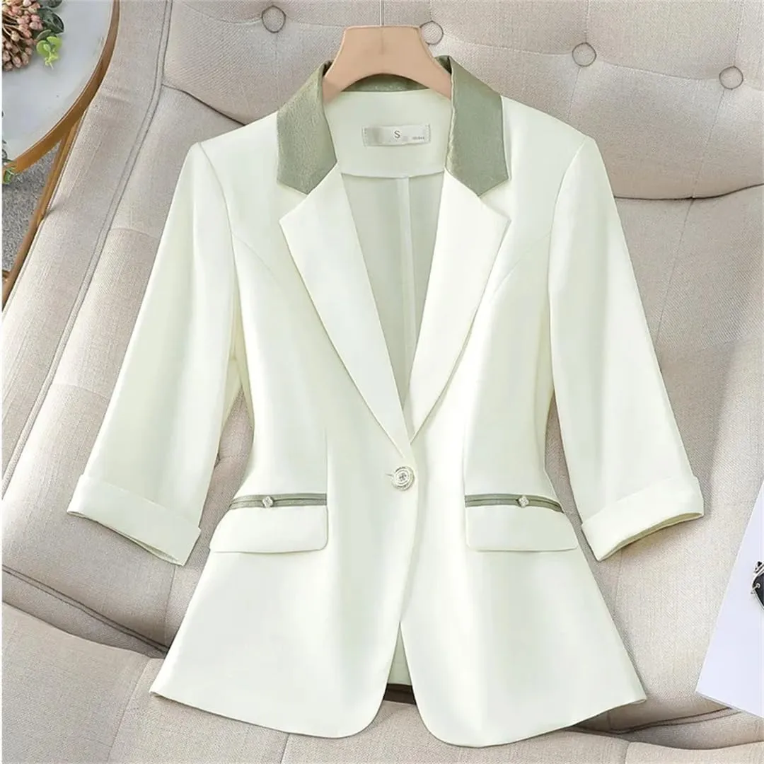 Women's Lapel Button Solid Color Slim Blazer Spring Casual Office Lady Suit Jacket