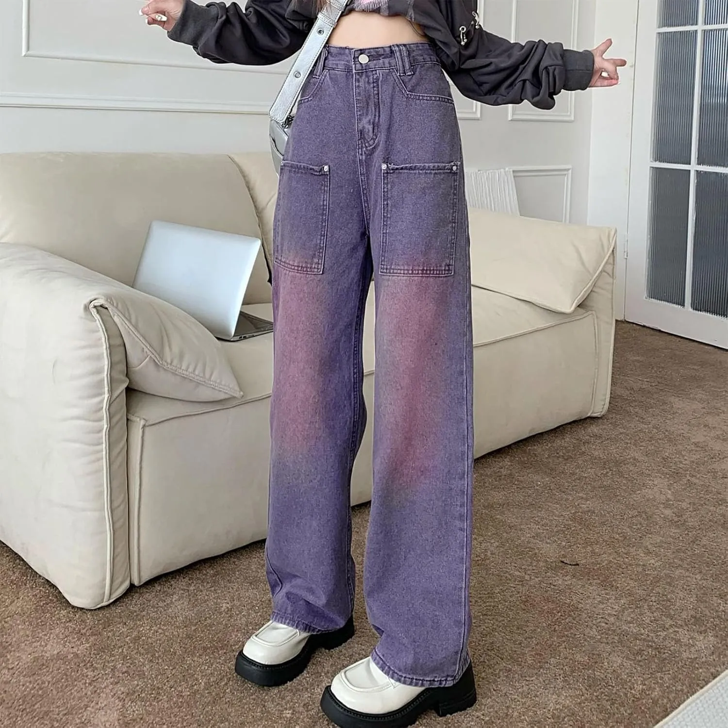 Women's Loose Baggy Jeans High Waisted Boyfriend Jeans Wide Leg Y2K Jeans