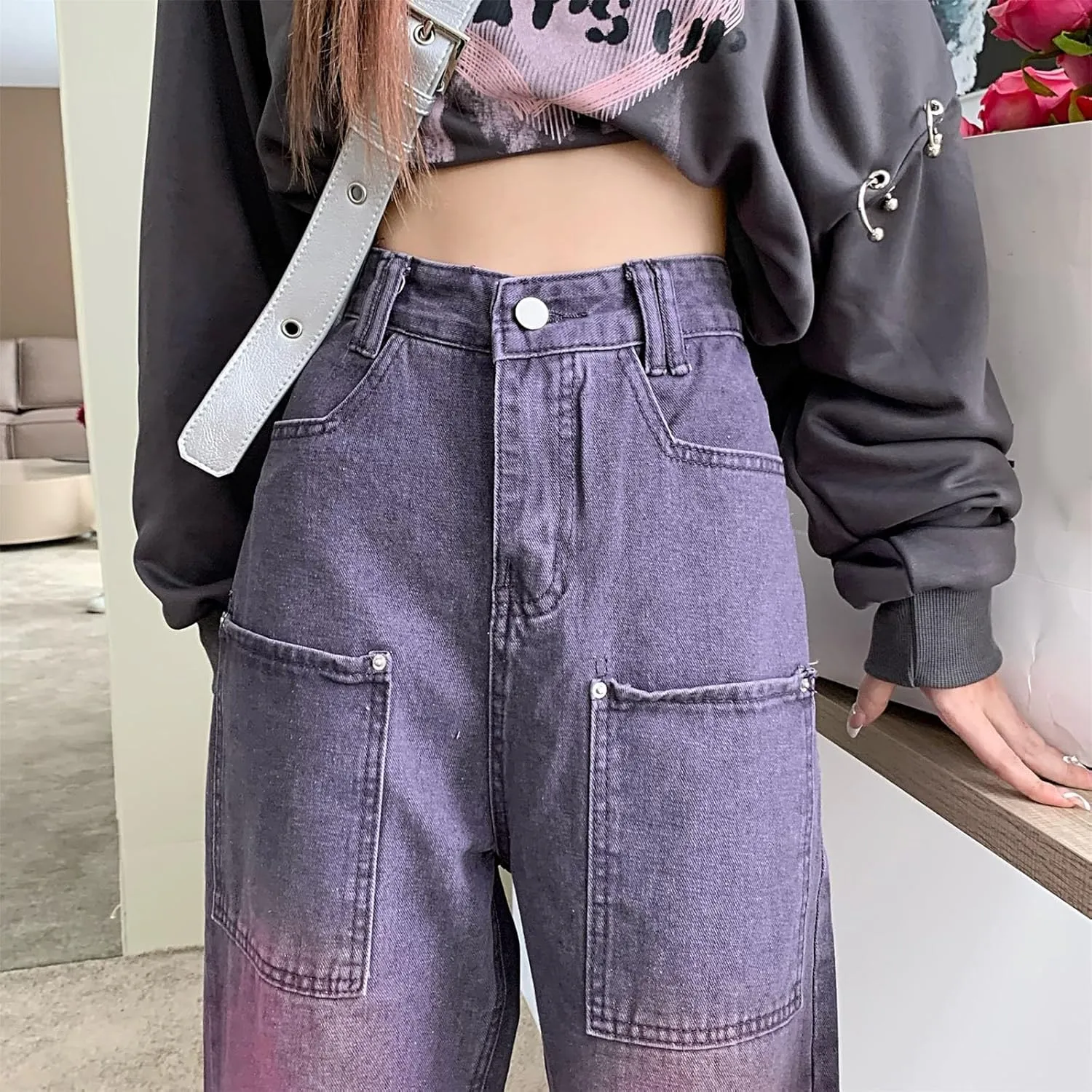 Women's Loose Baggy Jeans High Waisted Boyfriend Jeans Wide Leg Y2K Jeans
