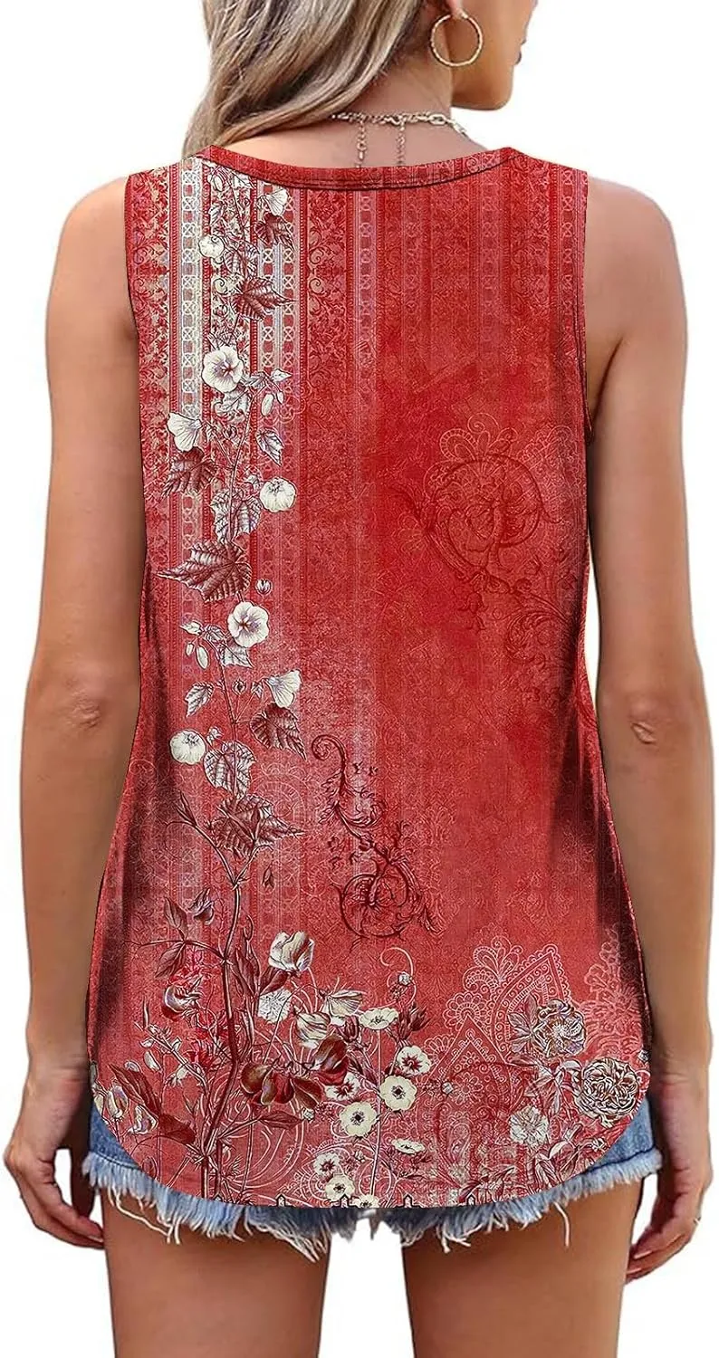Womens Loose Fit Casual Flowy Tank Tops 2D Printed Casual Loose and Versatile Vest Suspender Plus Sleeveless Shirts