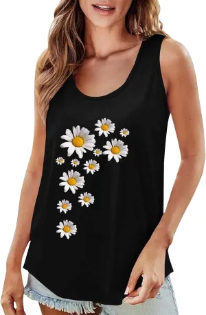 Womens Loose Fit Casual Flowy Tank Tops 2D Printed Casual Loose and Versatile Vest Suspender Plus Sleeveless Shirts