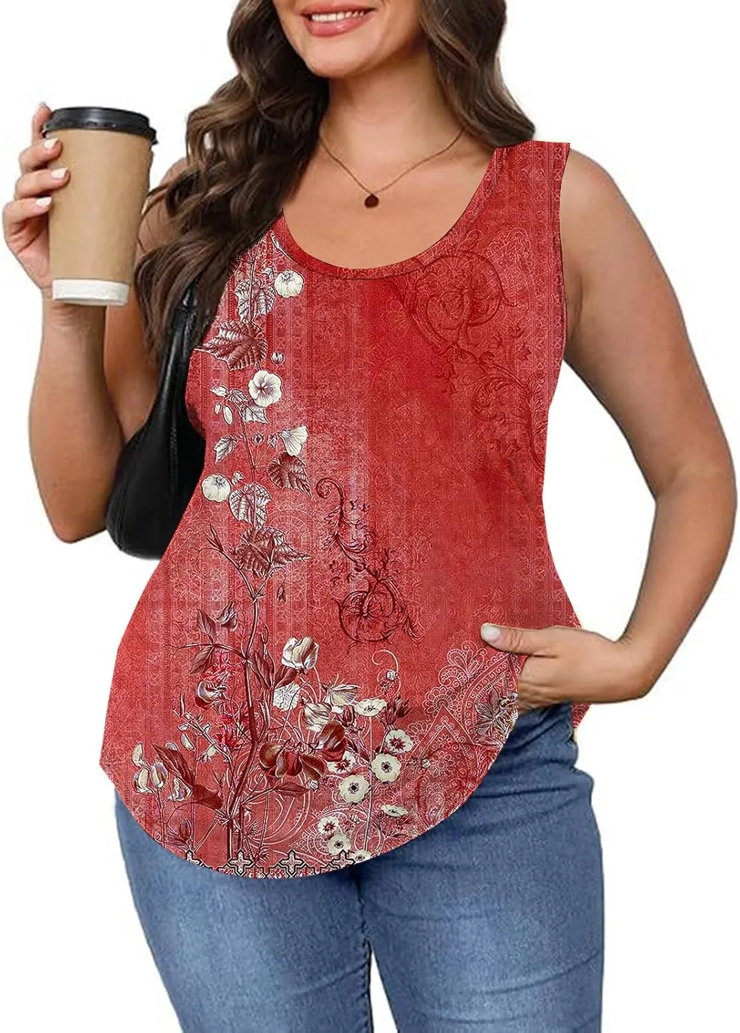 Womens Loose Fit Casual Flowy Tank Tops 2D Printed Casual Loose and Versatile Vest Suspender Plus Sleeveless Shirts