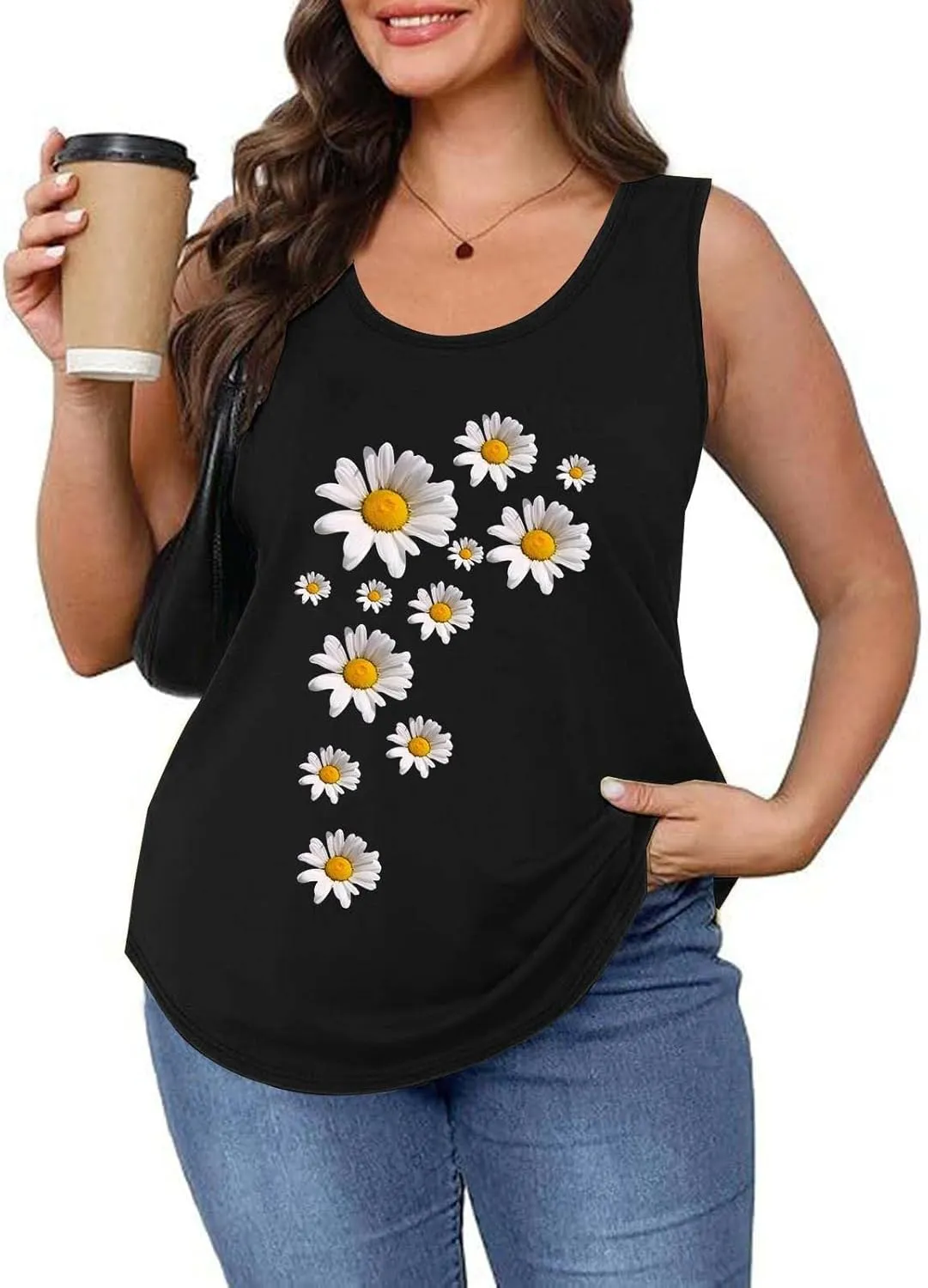 Womens Loose Fit Casual Flowy Tank Tops 2D Printed Casual Loose and Versatile Vest Suspender Plus Sleeveless Shirts