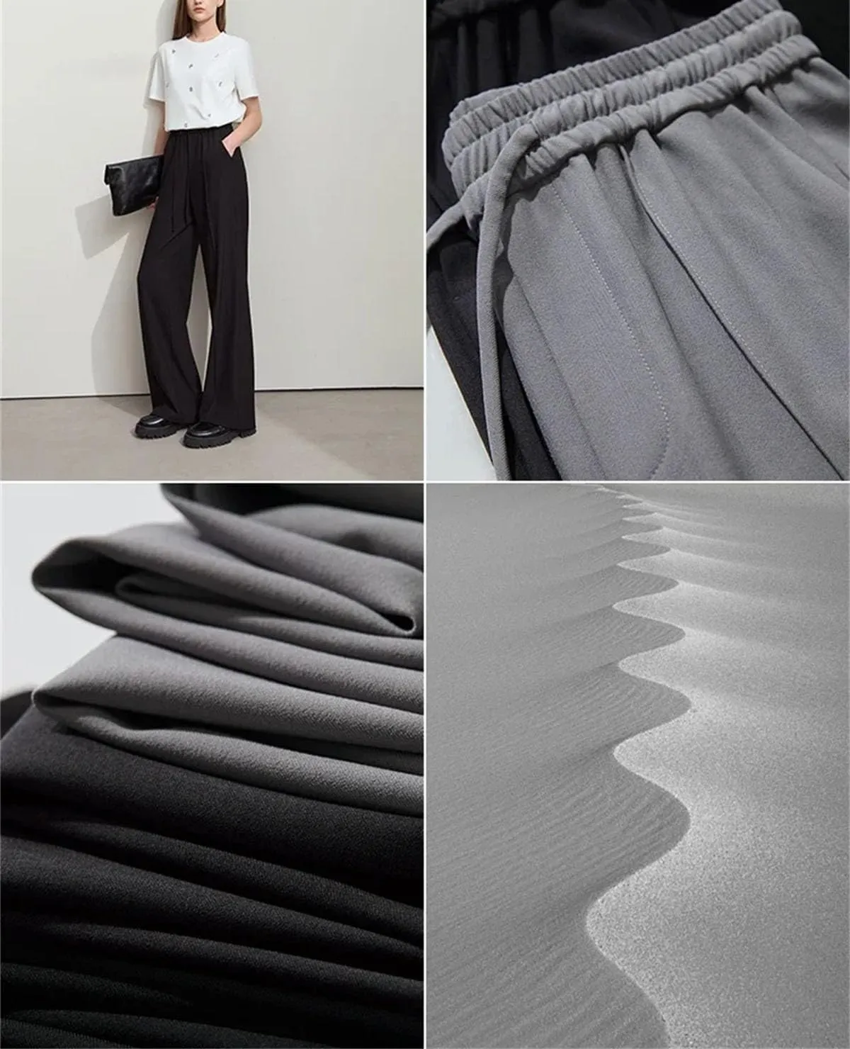 Women’s Minimalist Drawstring Waist Wide-Leg Pants Year-Round Commuter Casual Trousers