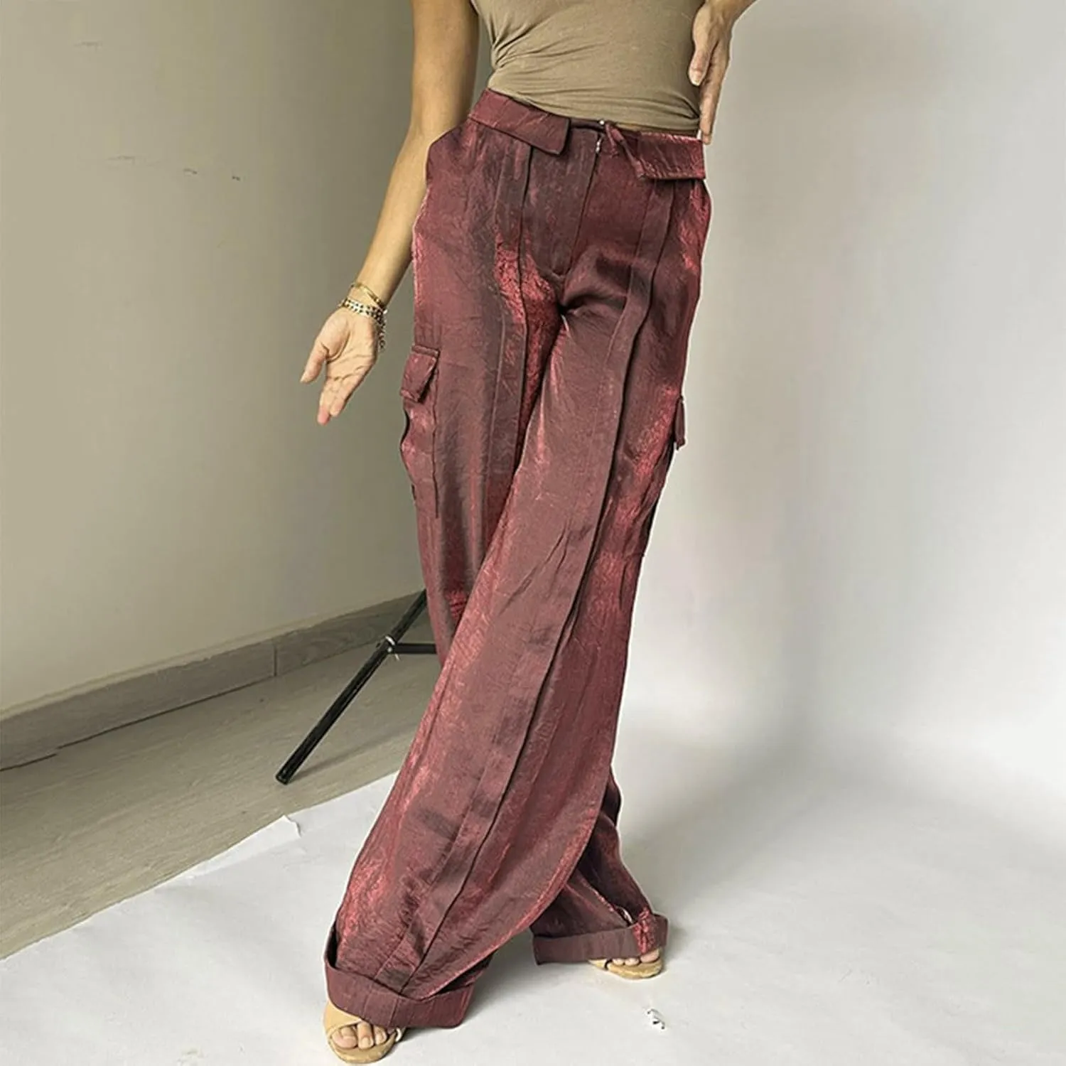 Women's Pocket High Waist Workwear Pants Casual Versatile Pants Plus Size Bell Bottoms