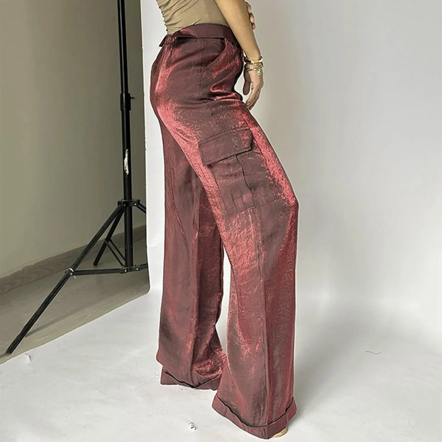 Women's Pocket High Waist Workwear Pants Casual Versatile Pants Plus Size Bell Bottoms