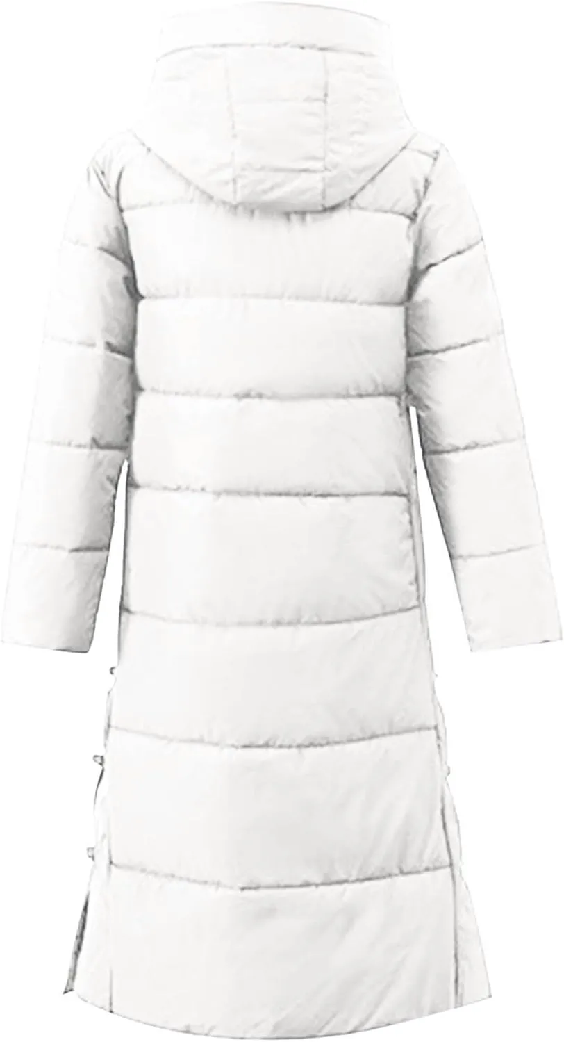 Women's Quilted Down Jacket Winter Long Coat Hooded Stand Collar Parka Ankle Length Cotton Versatile Outdoor Coats