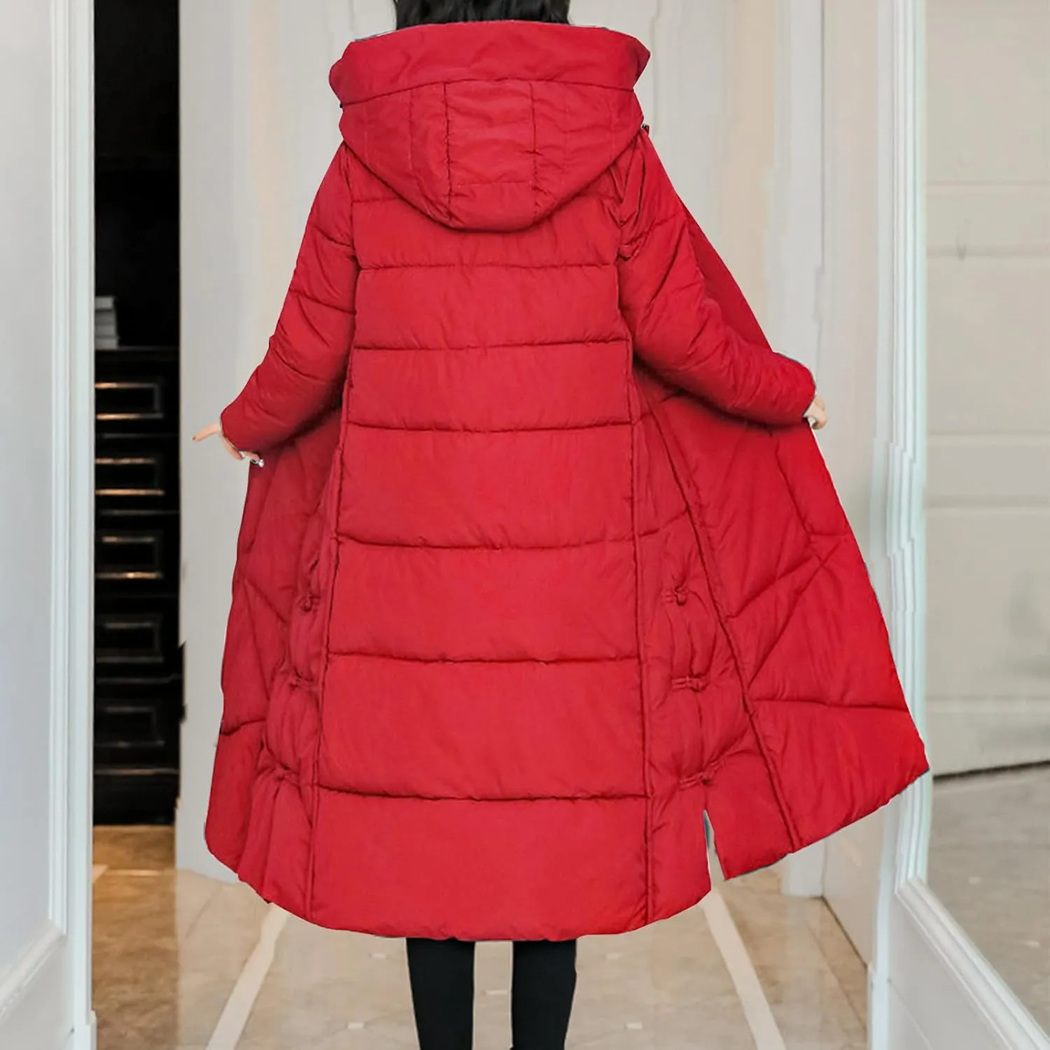 Women's Quilted Down Jacket Winter Long Coat Hooded Stand Collar Parka Ankle Length Cotton Versatile Outdoor Coats