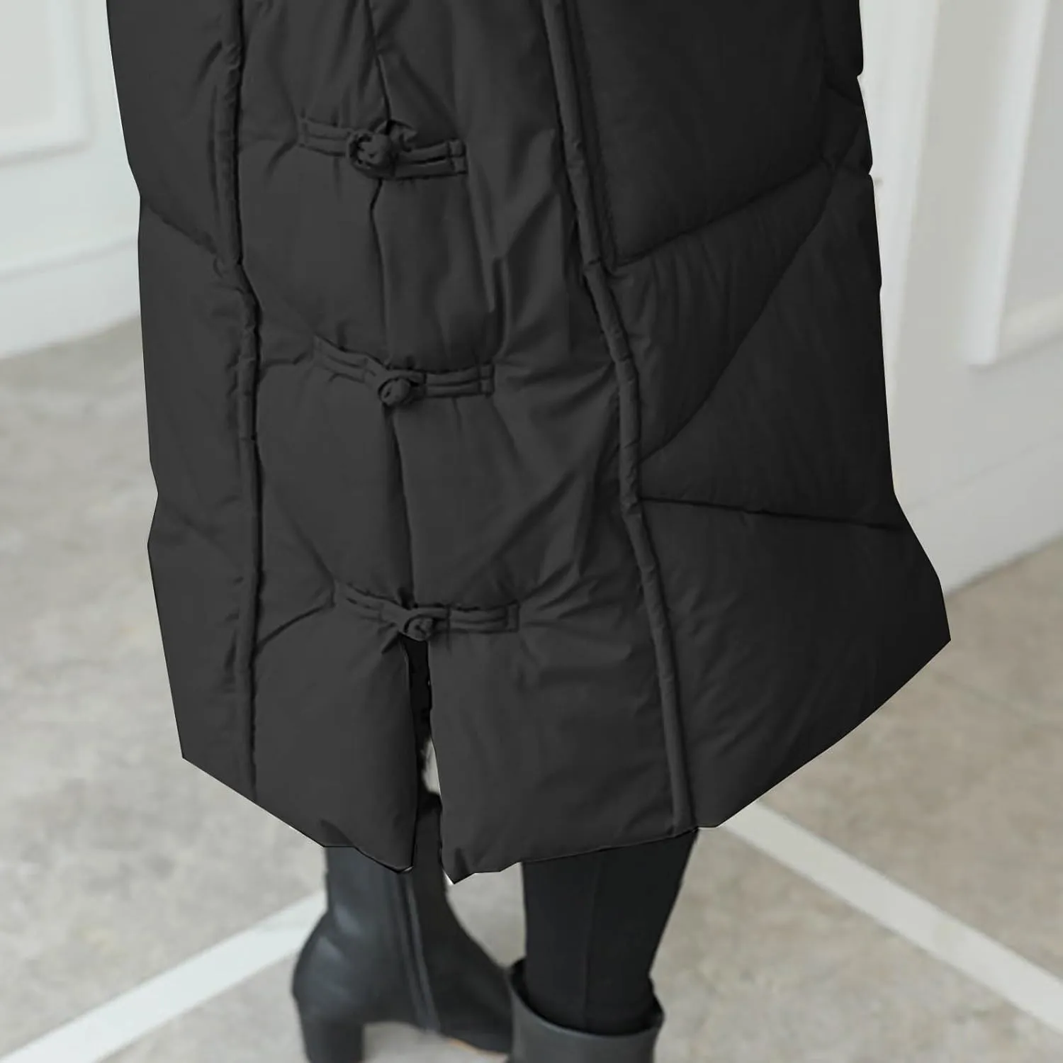 Women's Quilted Down Jacket Winter Long Coat Hooded Stand Collar Parka Ankle Length Cotton Versatile Outdoor Coats