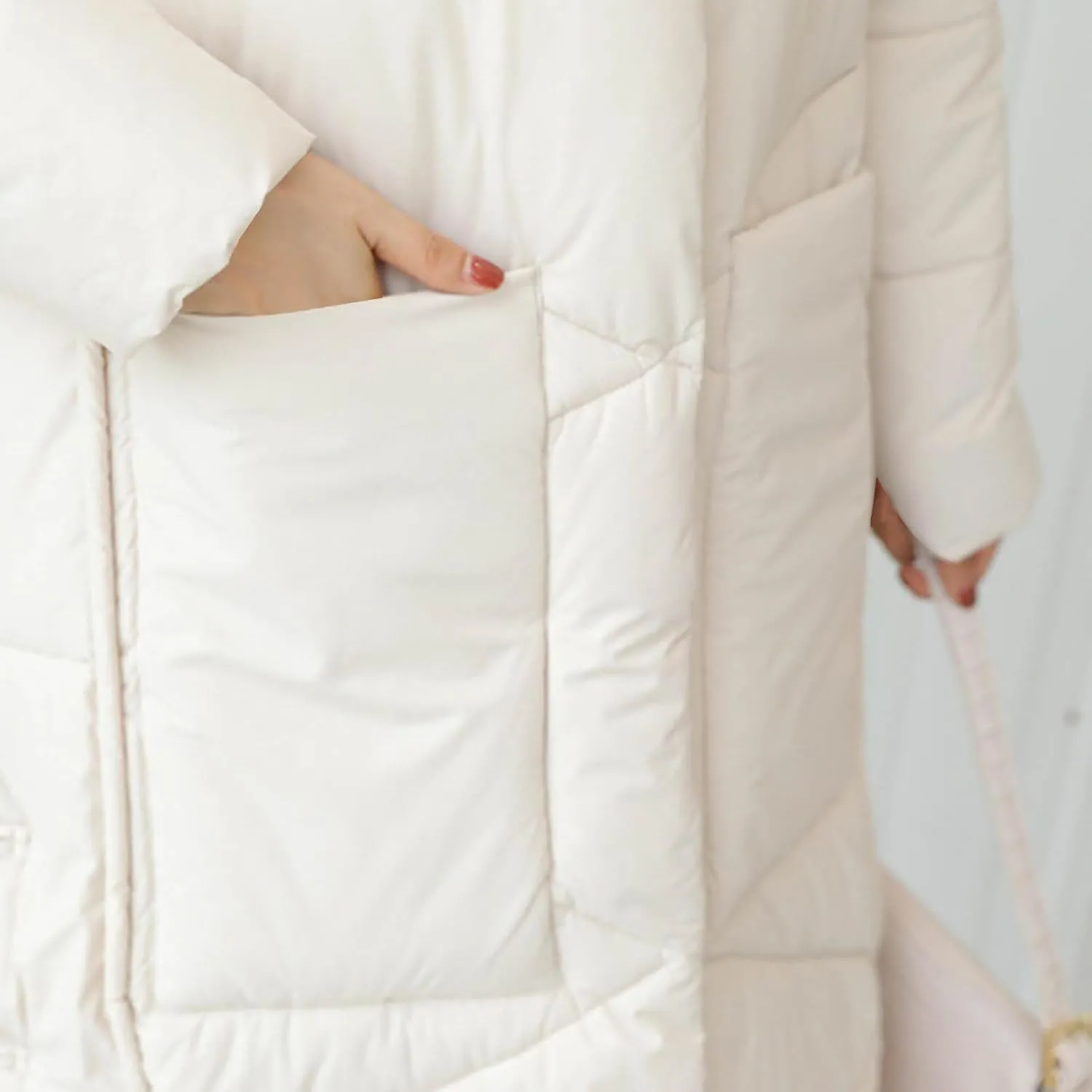 Women's Quilted Down Jacket Winter Long Coat Hooded Stand Collar Parka Ankle Length Cotton Versatile Outdoor Coats