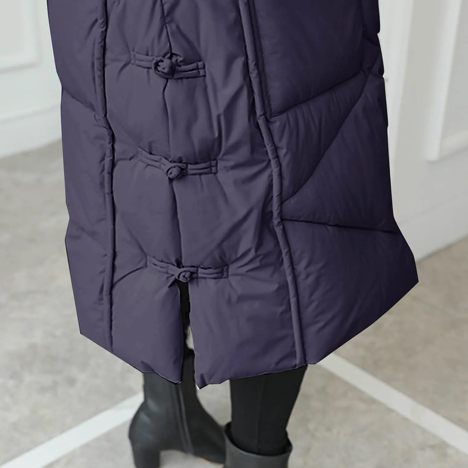 Women's Quilted Down Jacket Winter Long Coat Hooded Stand Collar Parka Ankle Length Cotton Versatile Outdoor Coats