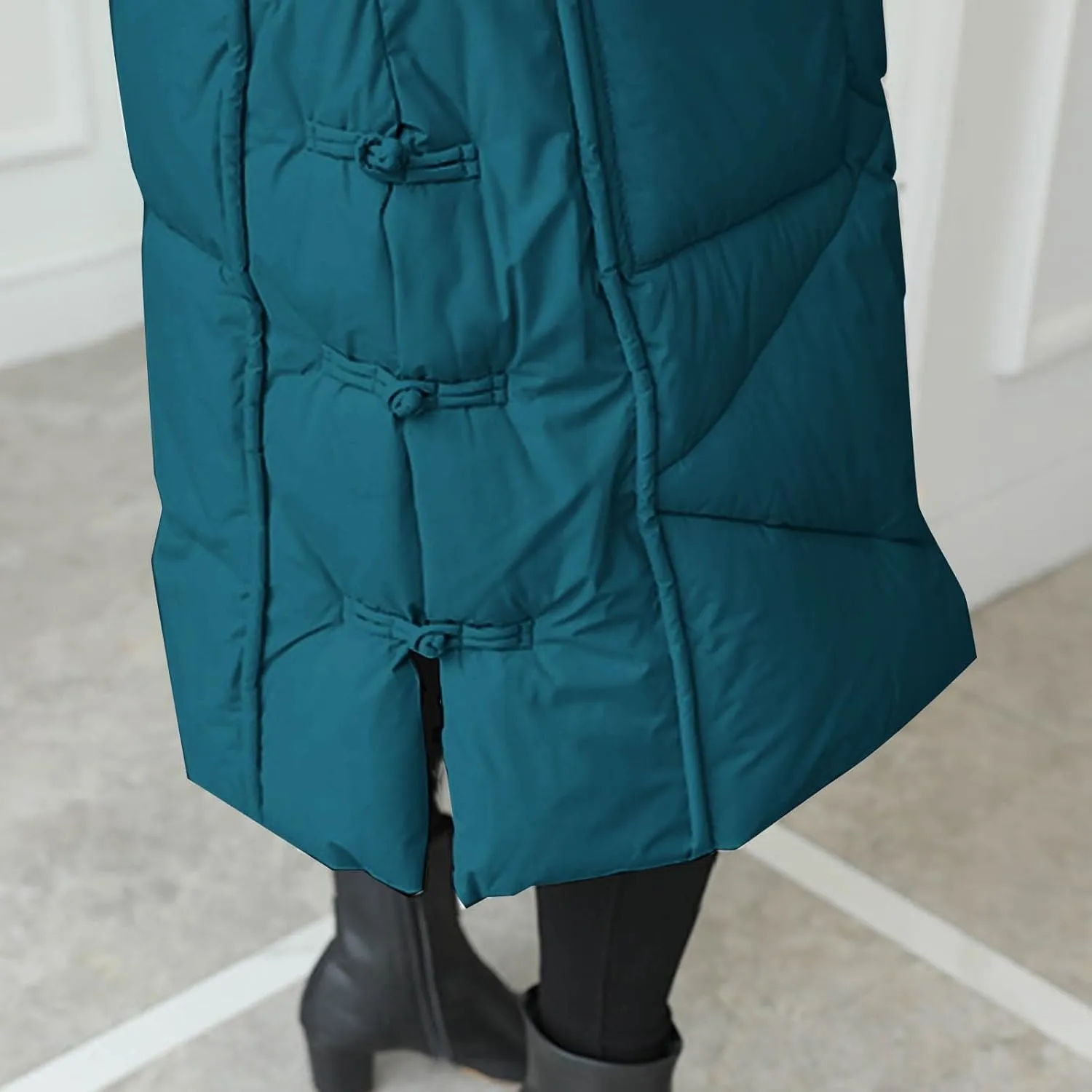 Women's Quilted Down Jacket Winter Long Coat Hooded Stand Collar Parka Ankle Length Cotton Versatile Outdoor Coats