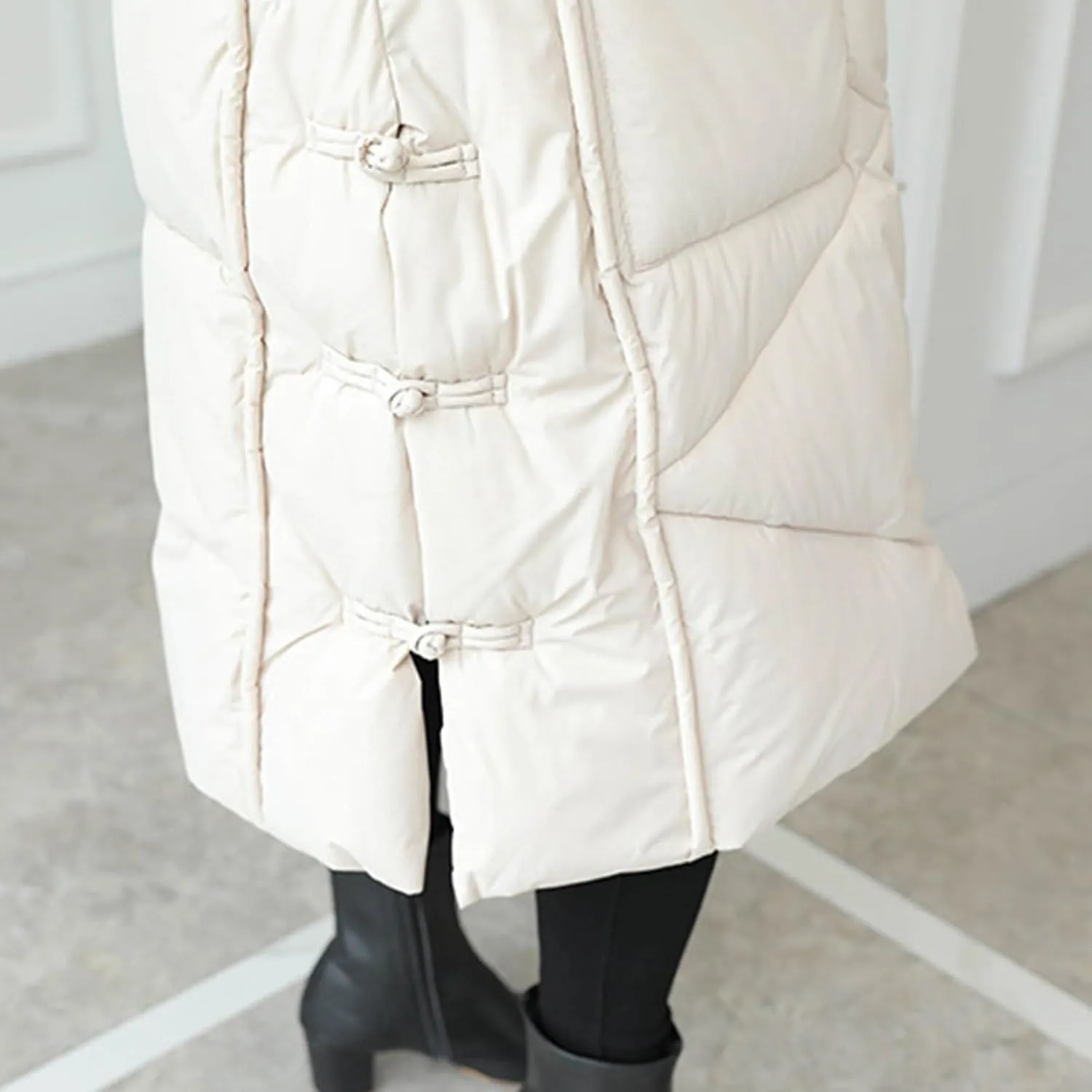 Women's Quilted Down Jacket Winter Long Coat Hooded Stand Collar Parka Ankle Length Cotton Versatile Outdoor Coats
