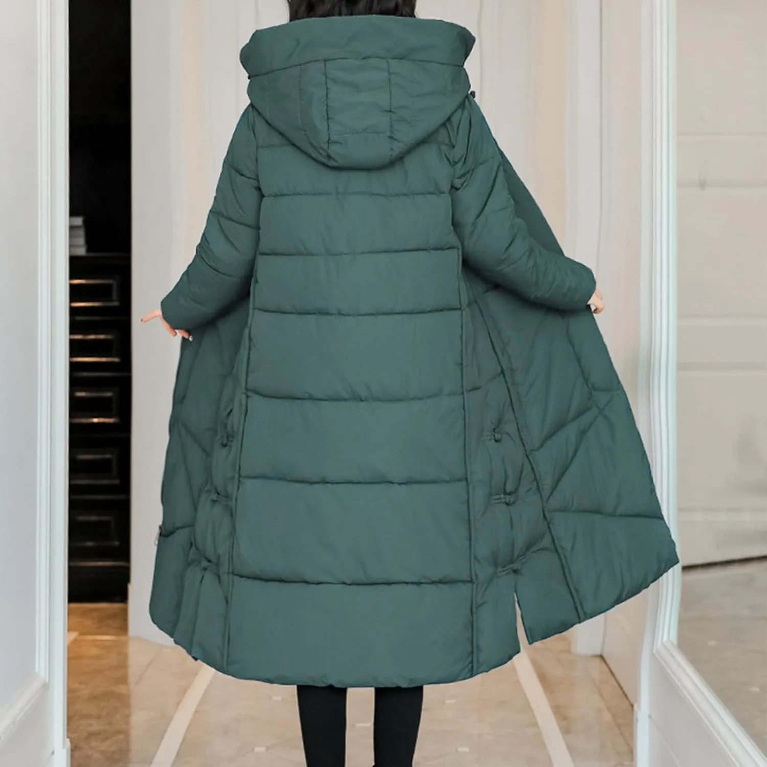 Women's Quilted Down Jacket Winter Long Coat Hooded Stand Collar Parka Ankle Length Cotton Versatile Outdoor Coats