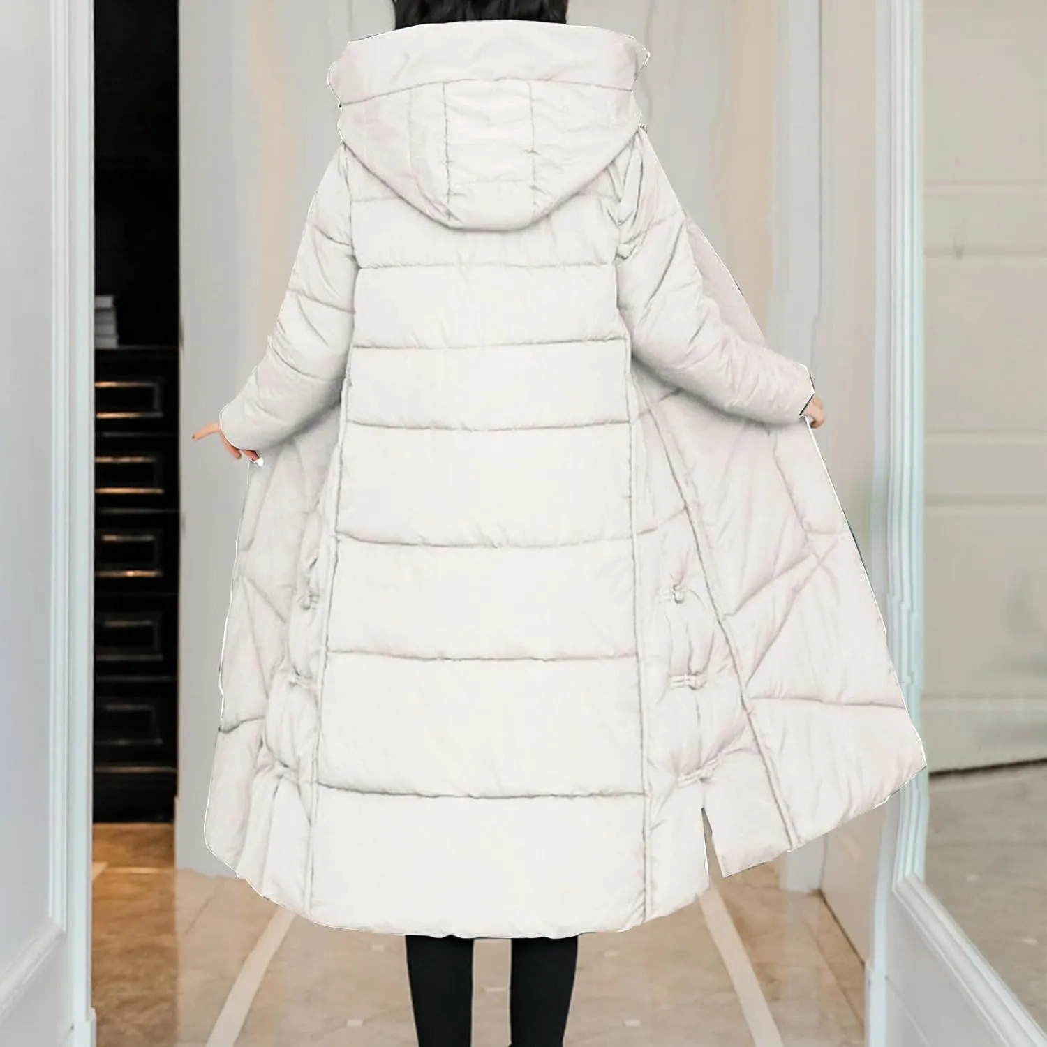 Women's Quilted Down Jacket Winter Long Coat Hooded Stand Collar Parka Ankle Length Cotton Versatile Outdoor Coats