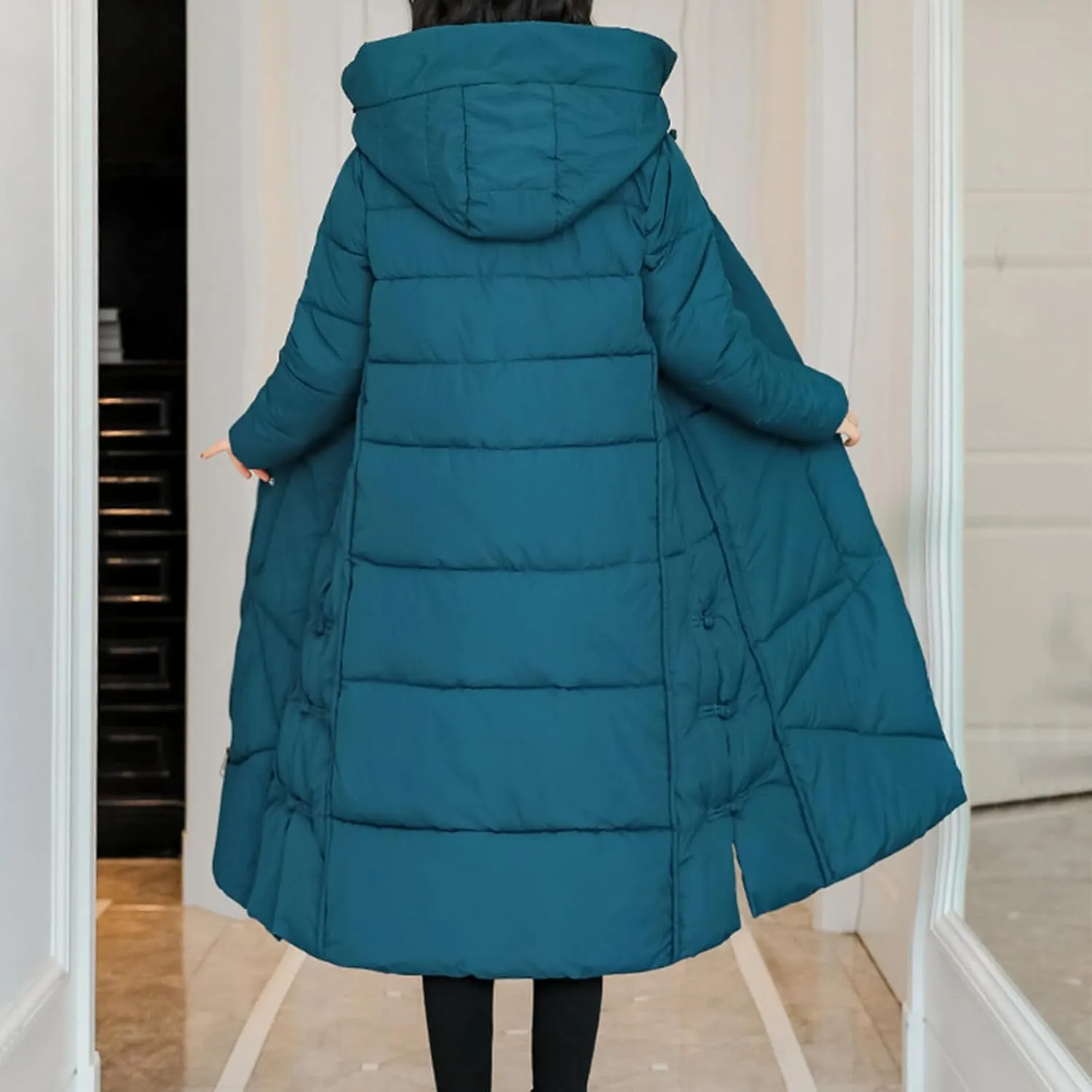 Women's Quilted Down Jacket Winter Long Coat Hooded Stand Collar Parka Ankle Length Cotton Versatile Outdoor Coats