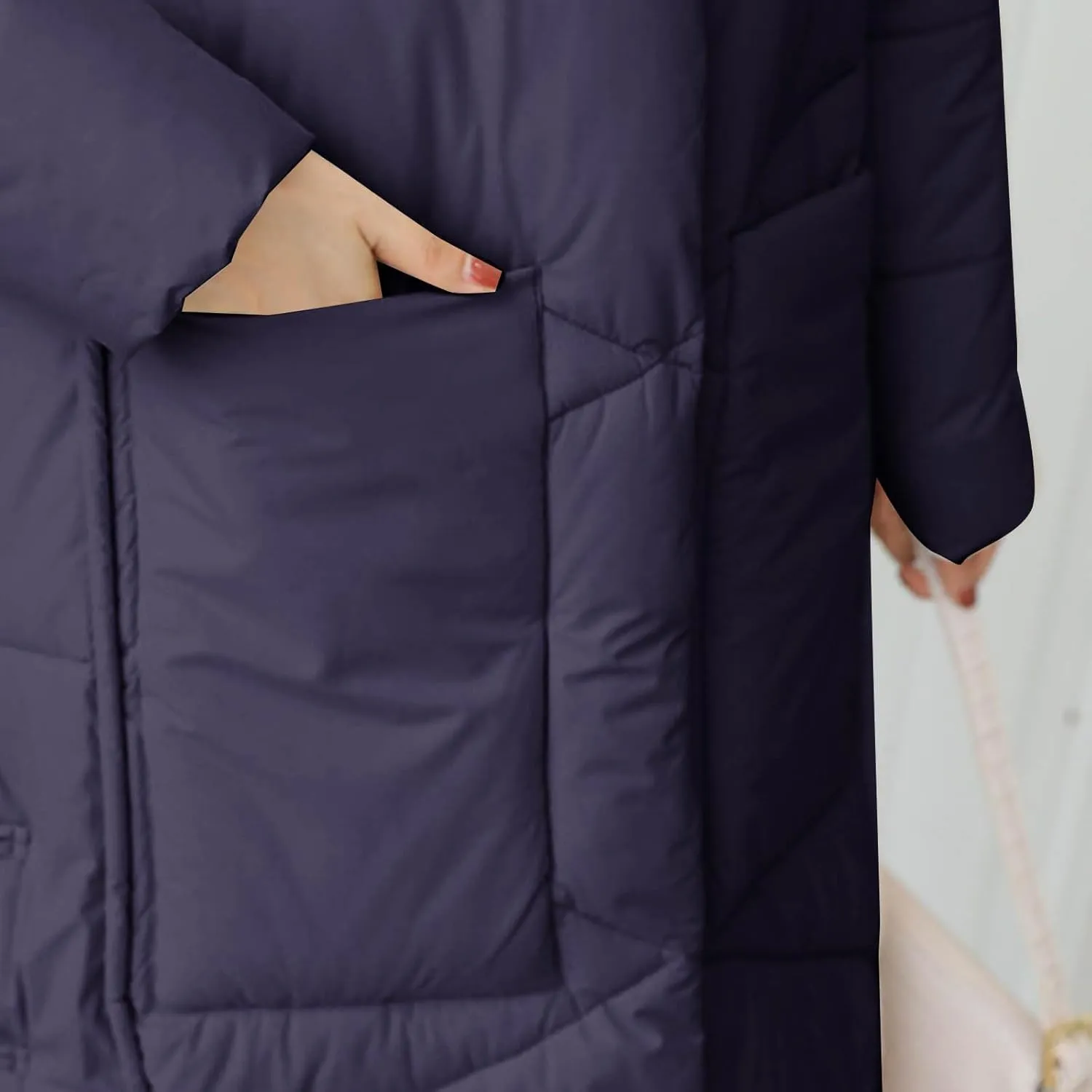 Women's Quilted Down Jacket Winter Long Coat Hooded Stand Collar Parka Ankle Length Cotton Versatile Outdoor Coats