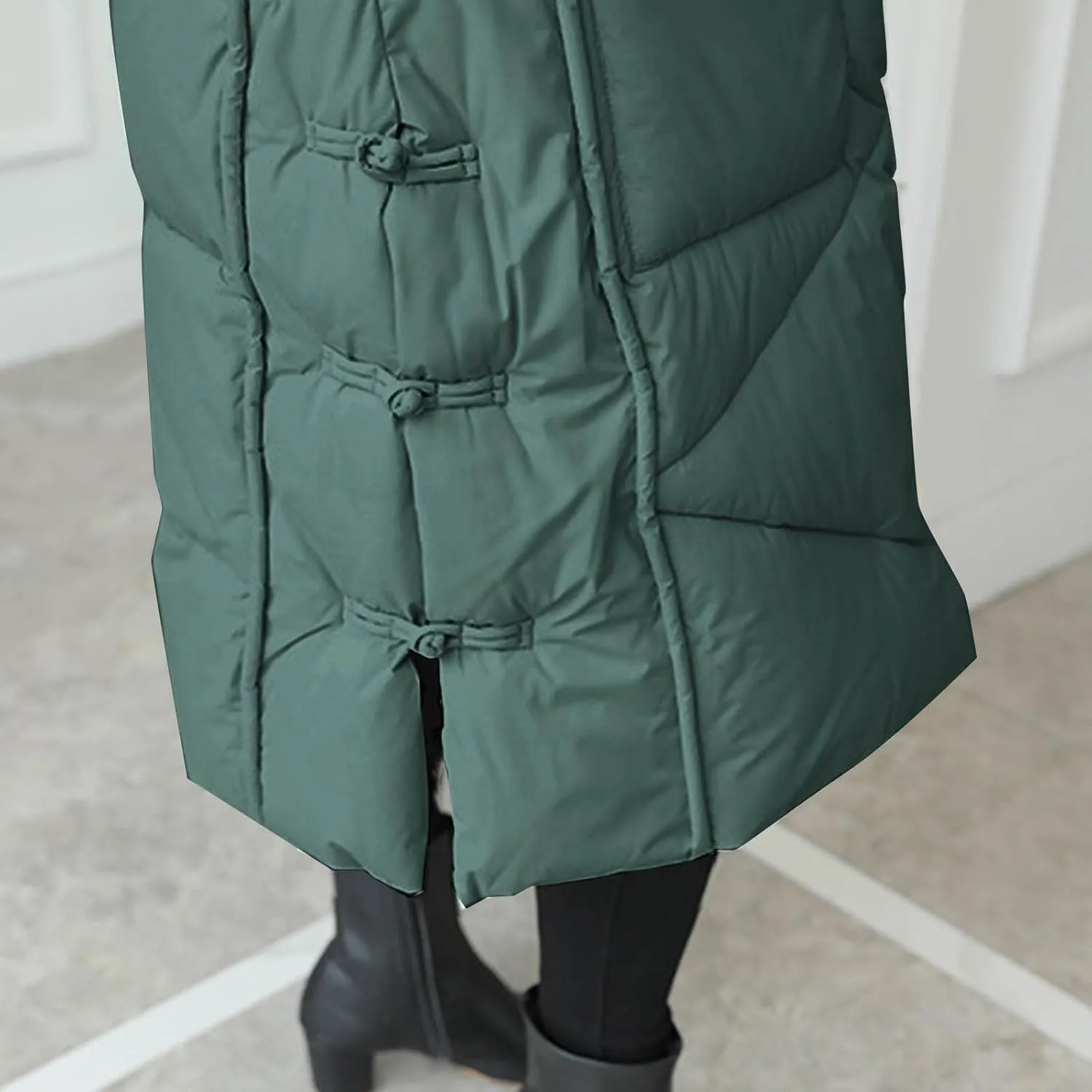 Women's Quilted Down Jacket Winter Long Coat Hooded Stand Collar Parka Ankle Length Cotton Versatile Outdoor Coats