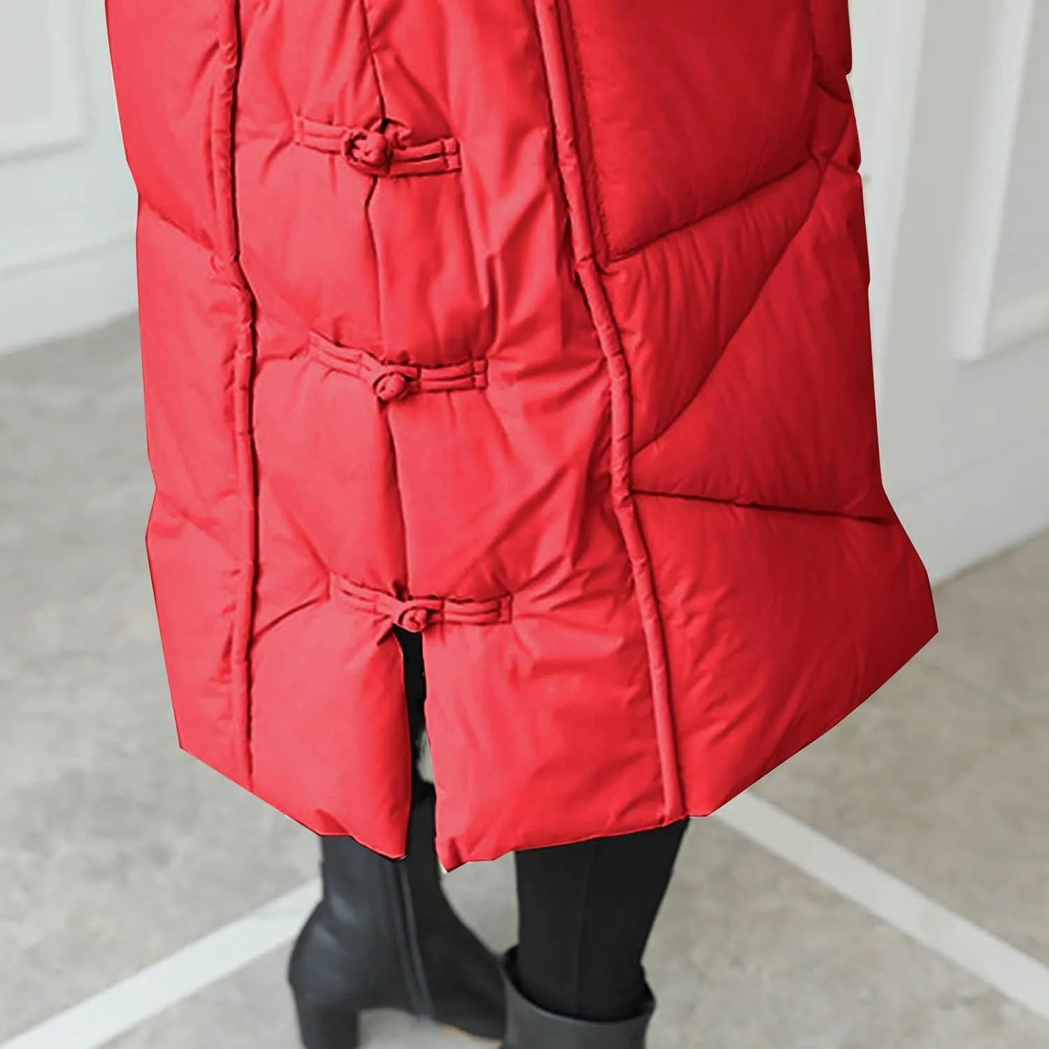 Women's Quilted Down Jacket Winter Long Coat Hooded Stand Collar Parka Ankle Length Cotton Versatile Outdoor Coats