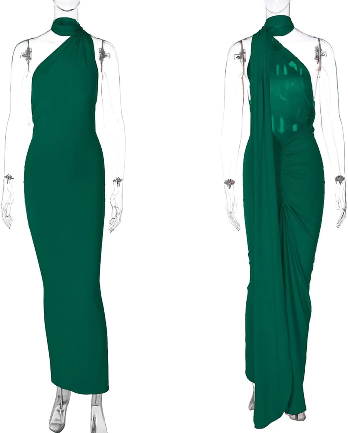 Women's Sexy One Shoulder Backless Maxi Dress Elegant Ruched O Ring Sleeveless Evening Dress Long Gown Cocktail Dress