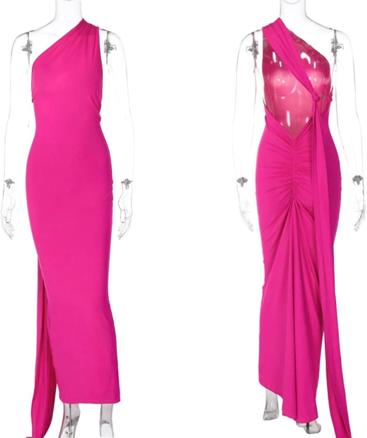 Women's Sexy One Shoulder Backless Maxi Dress Elegant Ruched O Ring Sleeveless Evening Dress Long Gown Cocktail Dress