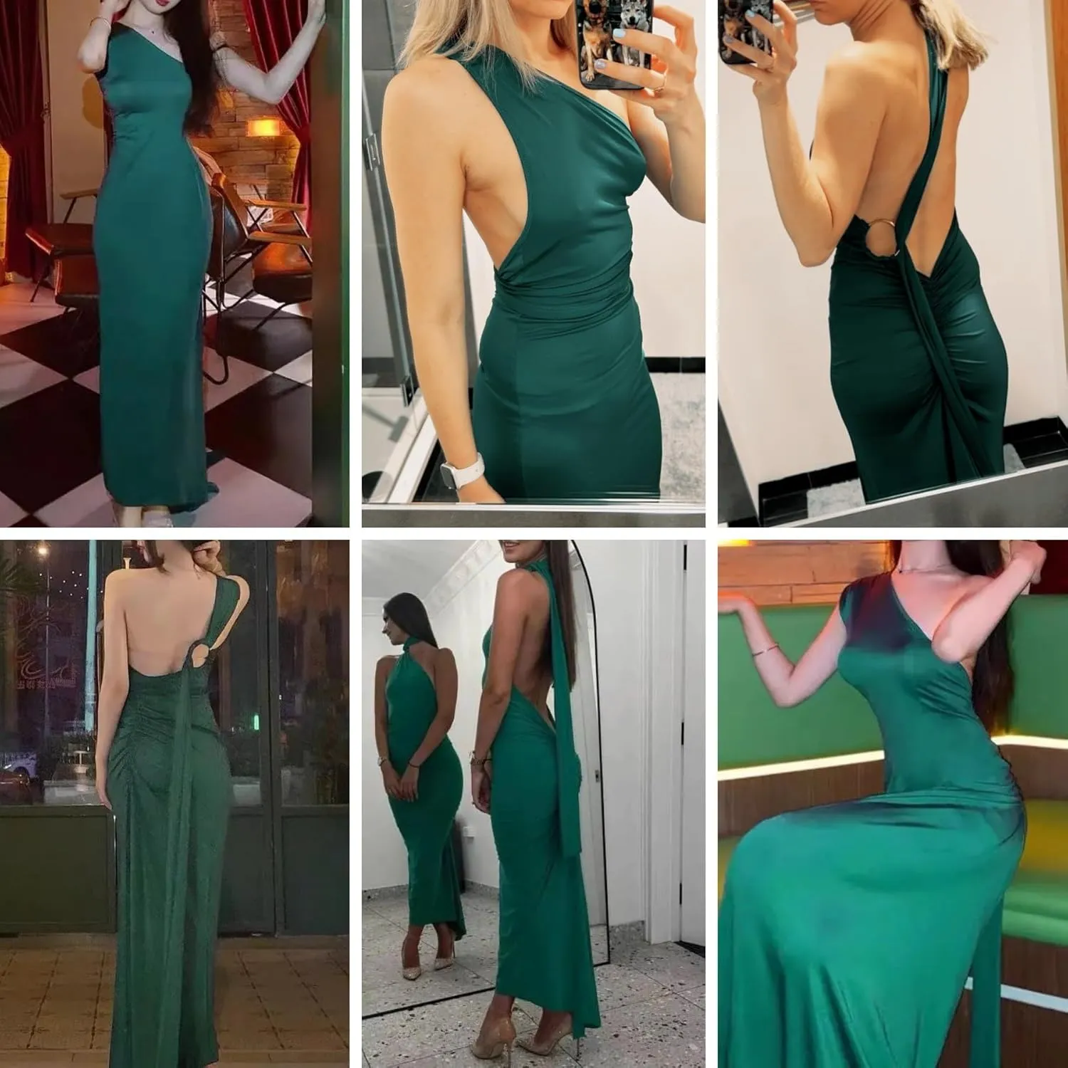 Women's Sexy One Shoulder Backless Maxi Dress Elegant Ruched O Ring Sleeveless Evening Dress Long Gown Cocktail Dress