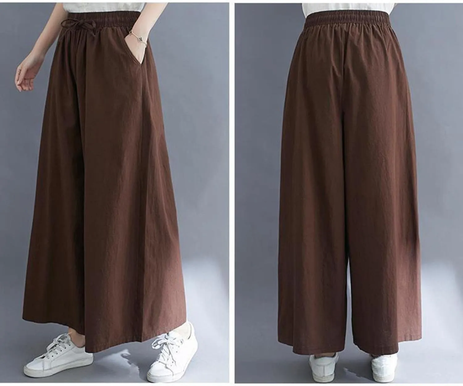 Women's Solid Straight Wide Leg Cropped Trousers Summer Lightweight Cotton Soft Comfy Plus Size Baggy Versatile Pants