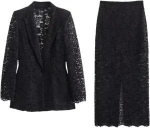 Women's Spring Lace Suit Jacket High Waisted Skirt Set