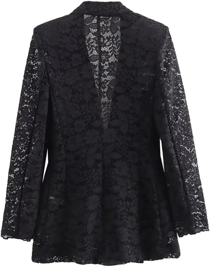 Women's Spring Lace Suit Jacket High Waisted Skirt Set