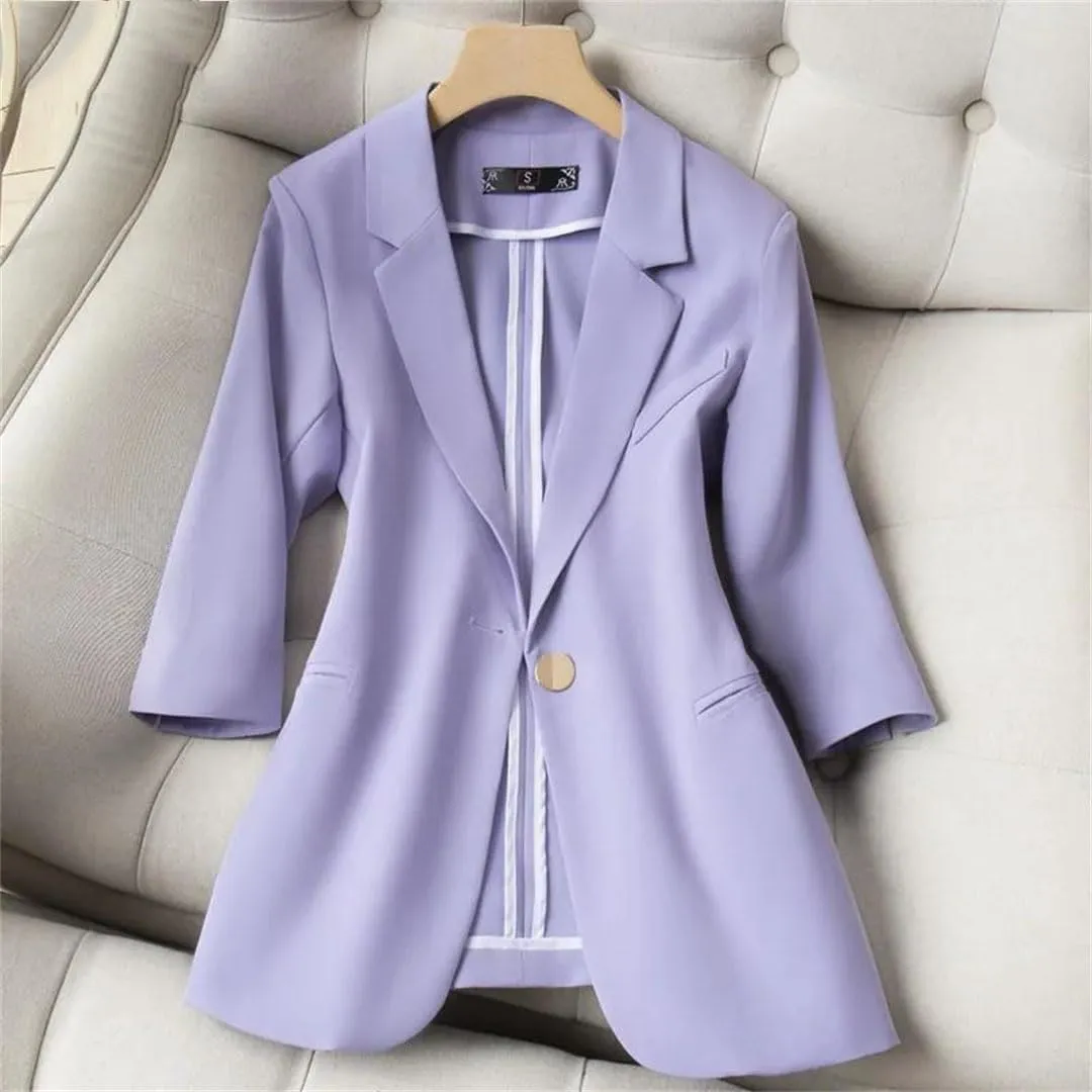 Women's Spring OL Elegant Suit Jacket Half Sleeve Summer Blazer Office Ladies Work Coat Tops