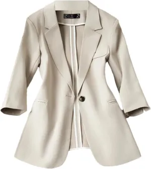 Women's Spring OL Elegant Suit Jacket Half Sleeve Summer Blazer Office Ladies Work Coat Tops