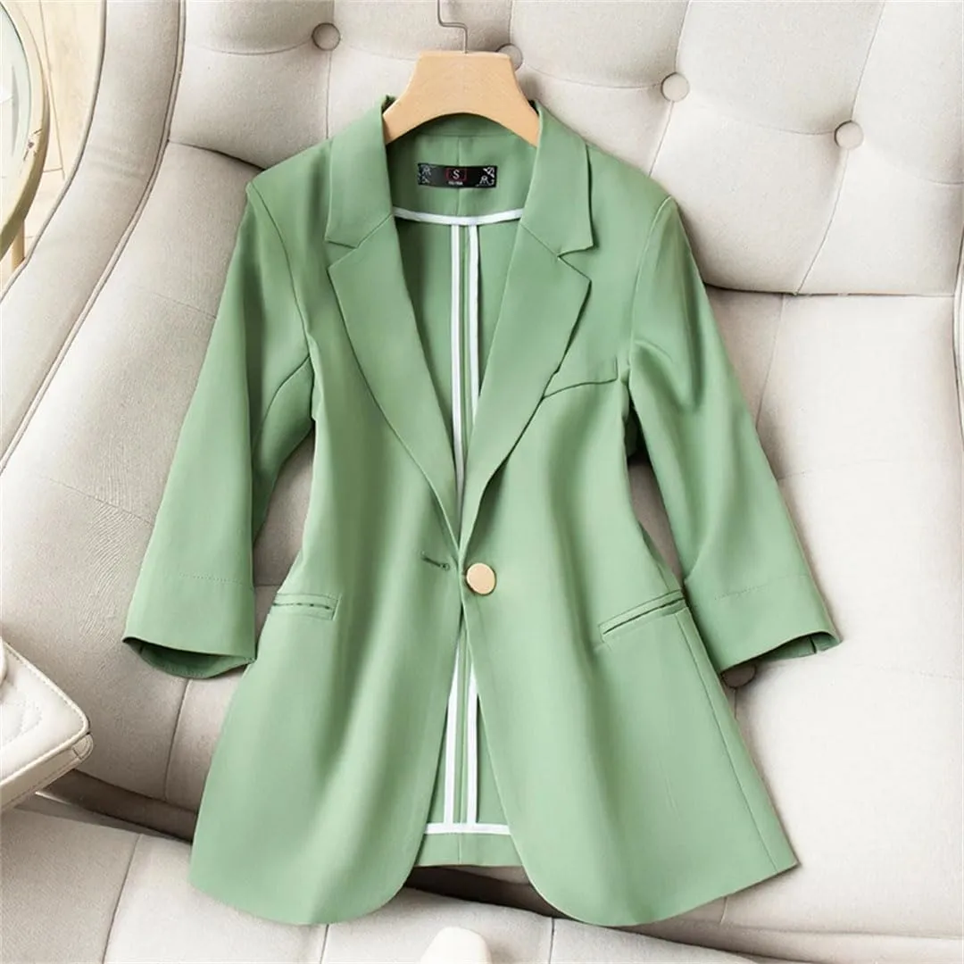 Women's Spring OL Elegant Suit Jacket Half Sleeve Summer Blazer Office Ladies Work Coat Tops