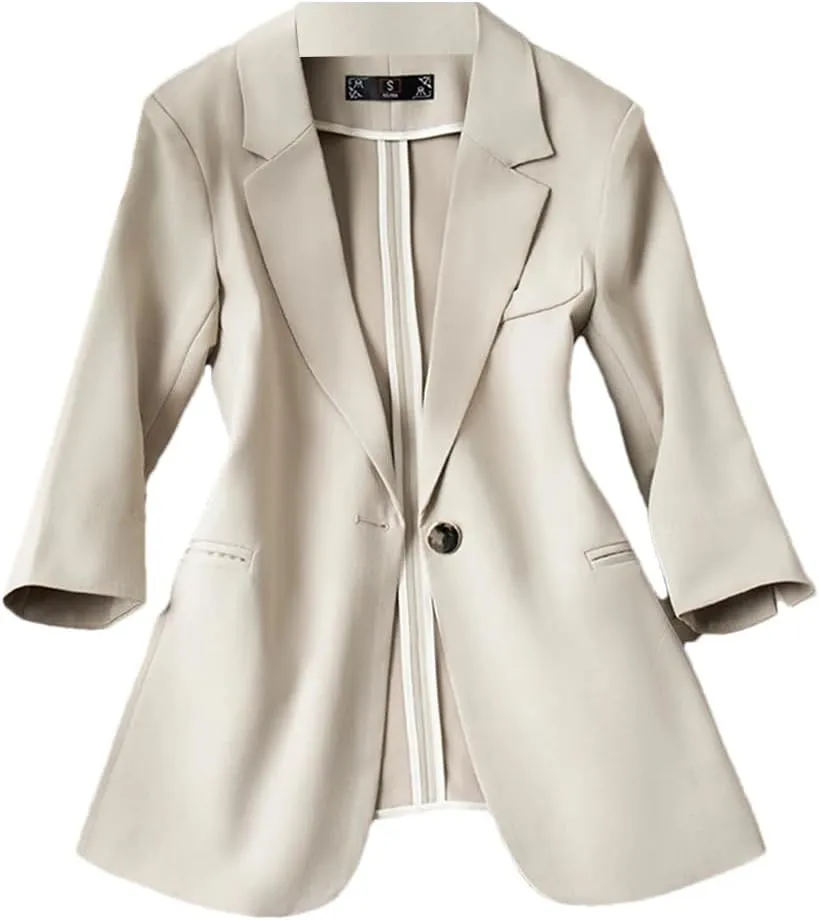 Women's Spring OL Elegant Suit Jacket Half Sleeve Summer Blazer Office Ladies Work Coat Tops