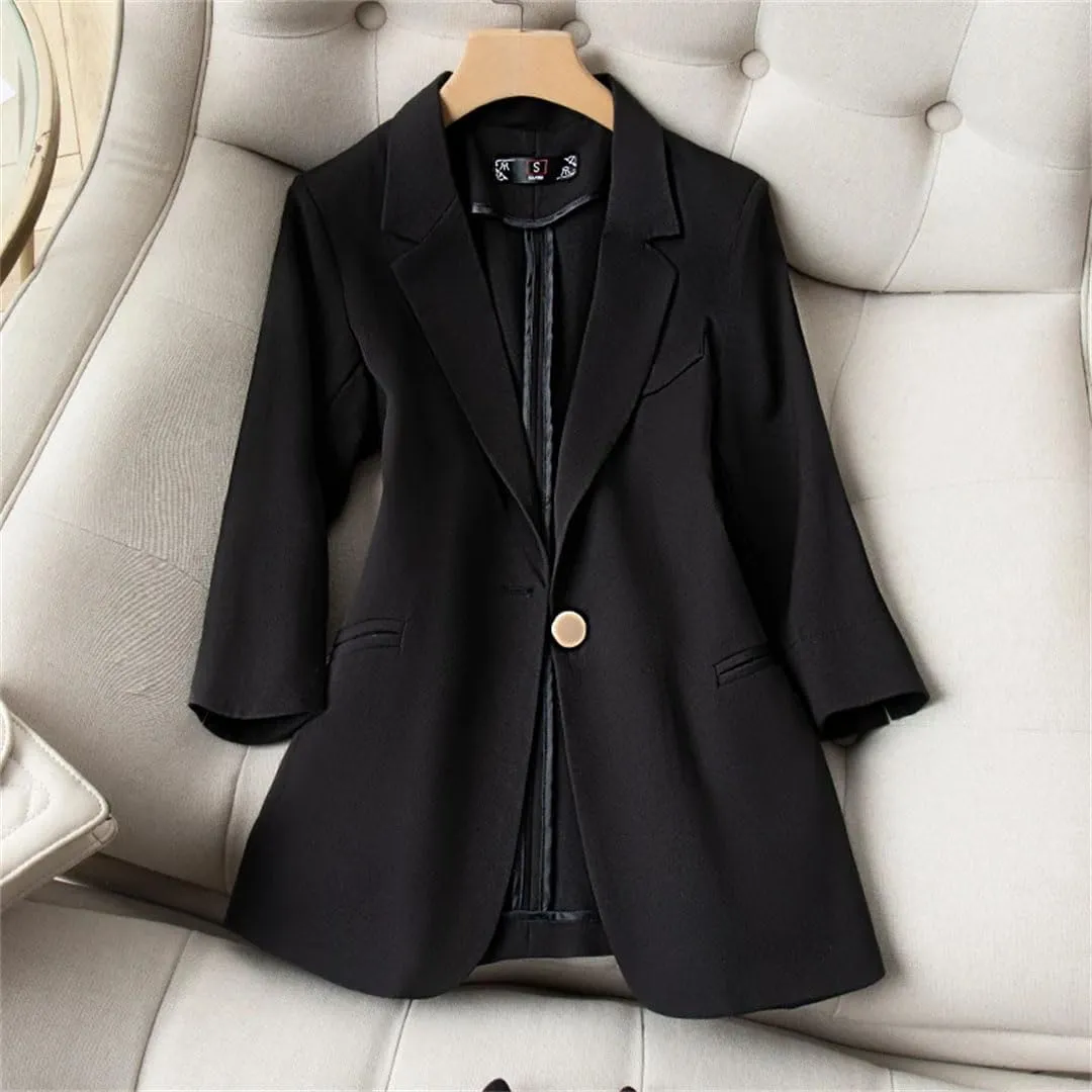Women's Spring OL Elegant Suit Jacket Half Sleeve Summer Blazer Office Ladies Work Coat Tops