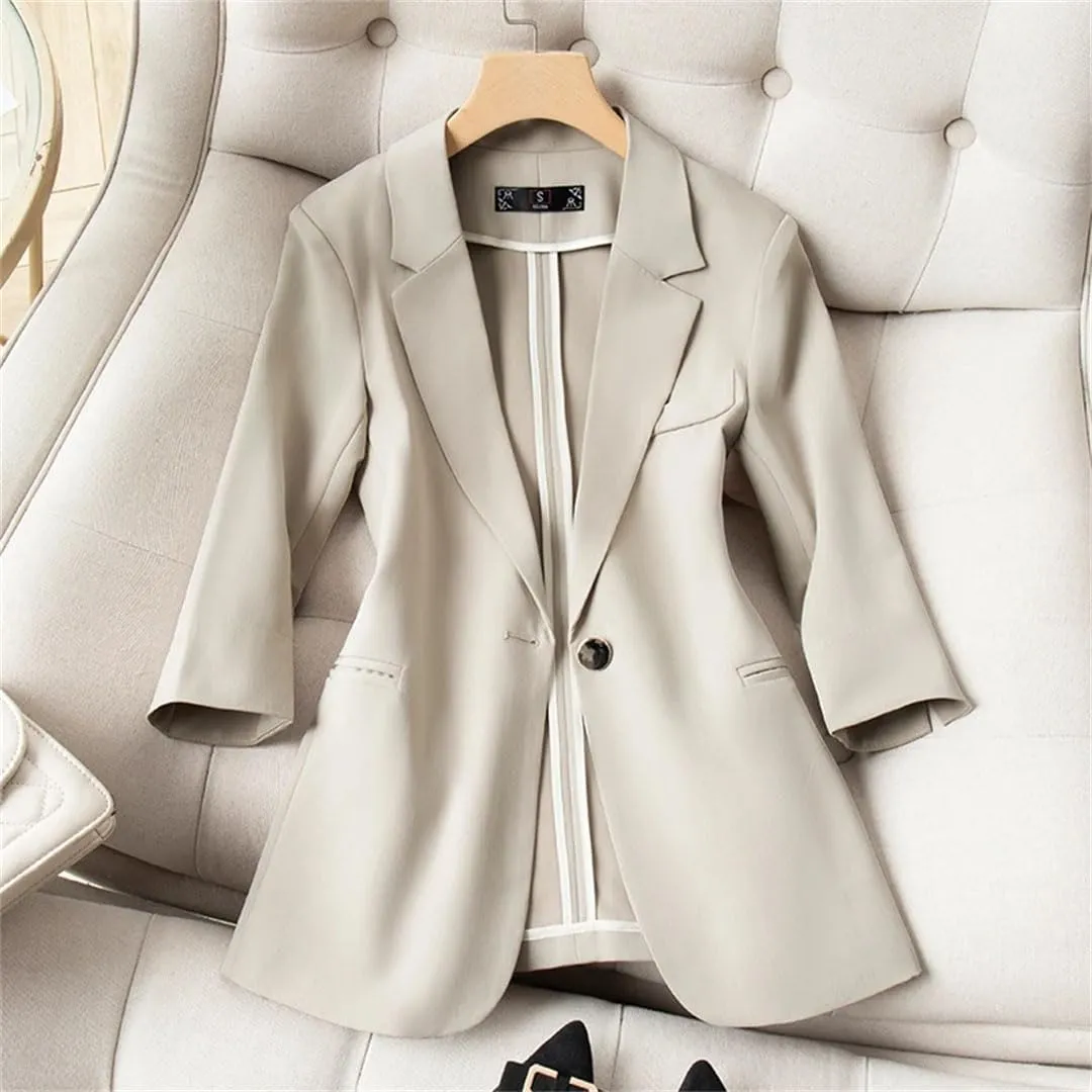 Women's Spring OL Elegant Suit Jacket Half Sleeve Summer Blazer Office Ladies Work Coat Tops