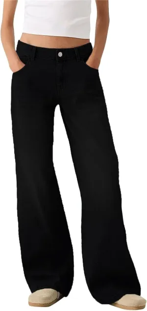 Womens Straight Leg Jeans High Waisted Baggy Jeans Wide Leg Stretchy Trendy Denim Pants with Pockets