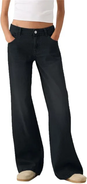Womens Straight Leg Jeans High Waisted Baggy Jeans Wide Leg Stretchy Trendy Denim Pants with Pockets