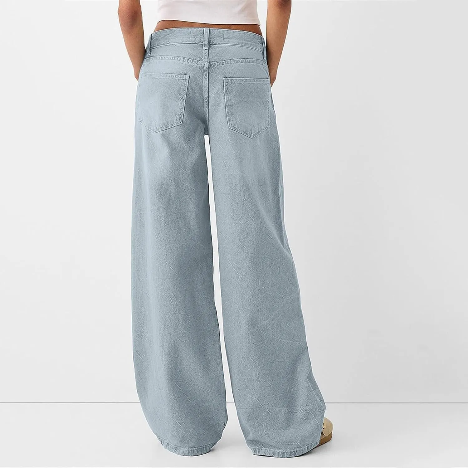 Womens Straight Leg Jeans High Waisted Baggy Jeans Wide Leg Stretchy Trendy Denim Pants with Pockets