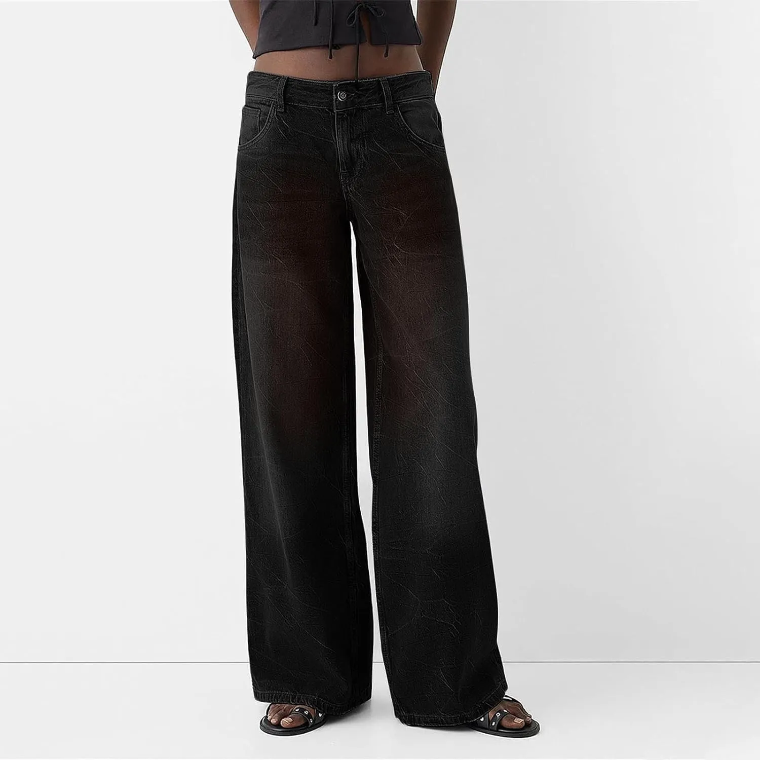 Womens Straight Leg Jeans High Waisted Baggy Jeans Wide Leg Stretchy Trendy Denim Pants with Pockets