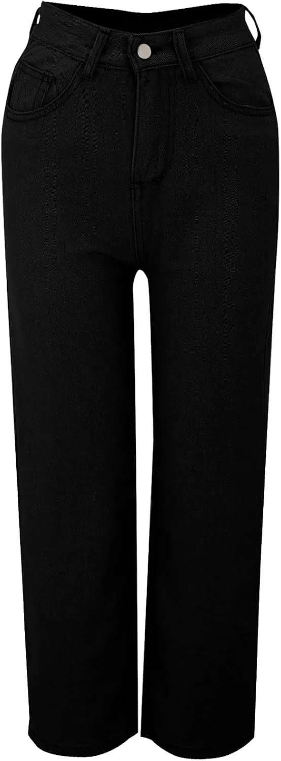 Womens Straight Leg Jeans Sweatpants That Look Like Jeans,Boyfriend Petite Sweatpant Jeans High Waisted with Pockets
