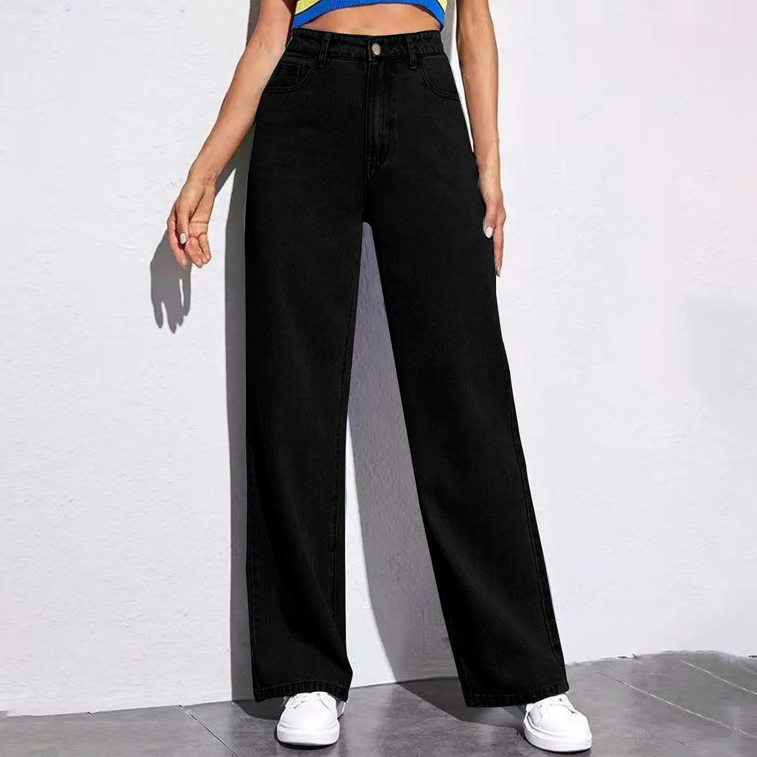 Womens Straight Leg Jeans Sweatpants That Look Like Jeans,Boyfriend Petite Sweatpant Jeans High Waisted with Pockets