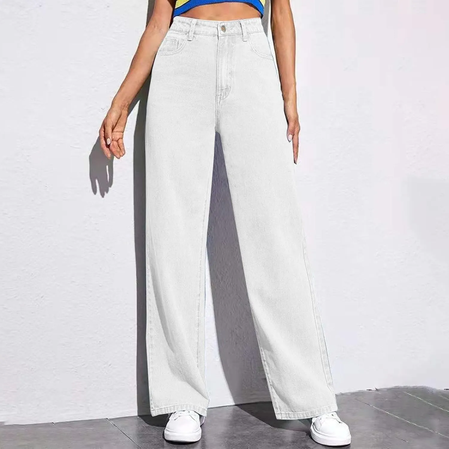 Womens Straight Leg Jeans Sweatpants That Look Like Jeans,Boyfriend Petite Sweatpant Jeans High Waisted with Pockets