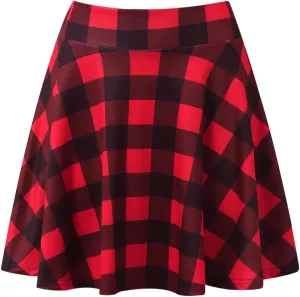Womens Stretchy Flared A-Line Mini Skater Skirt Elastic Waist Basic Versatile Pleated Casual Fit Everyday Party