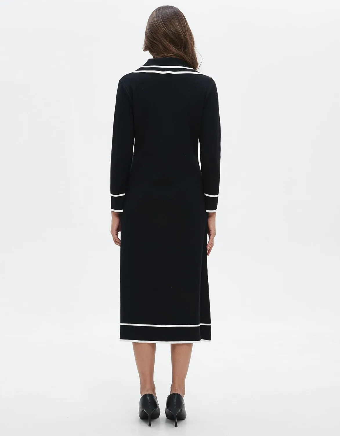 Women's Sweater Maxi Dress Long Sleeve Collared Relaxed Fit Fall Sweater Dress Elegant Party Dress