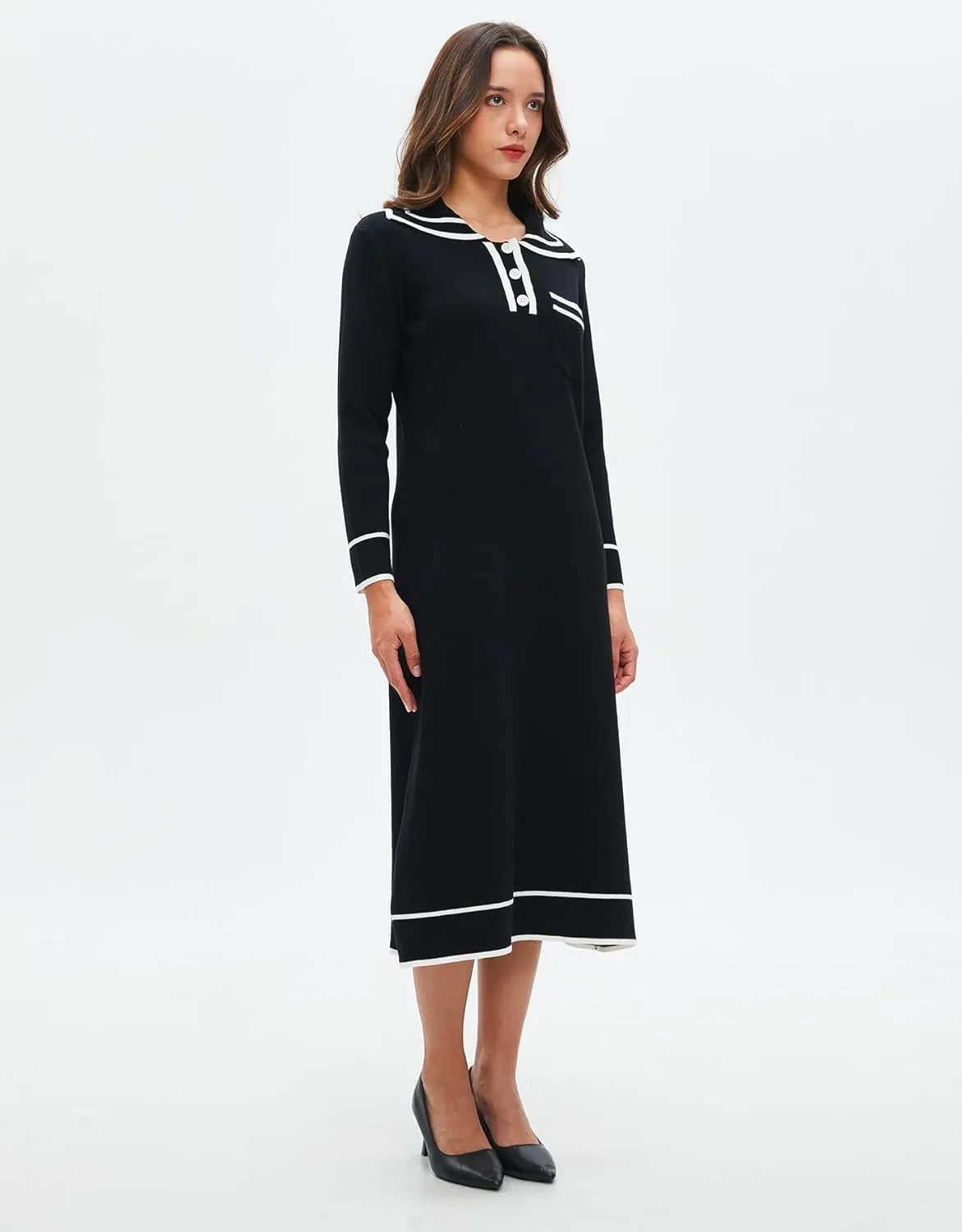 Women's Sweater Maxi Dress Long Sleeve Collared Relaxed Fit Fall Sweater Dress Elegant Party Dress