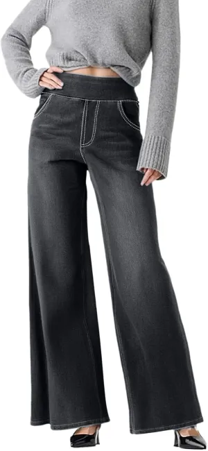 Womens Sweatpant Jeans Sweatpants That Look Like Jeans Stretchy High Waisted Wide Leg Denim Pants with Pockets