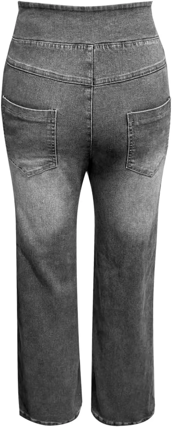 Womens Sweatpant Jeans Sweatpants That Look Like Jeans Stretchy High Waisted Wide Leg Denim Pants with Pockets