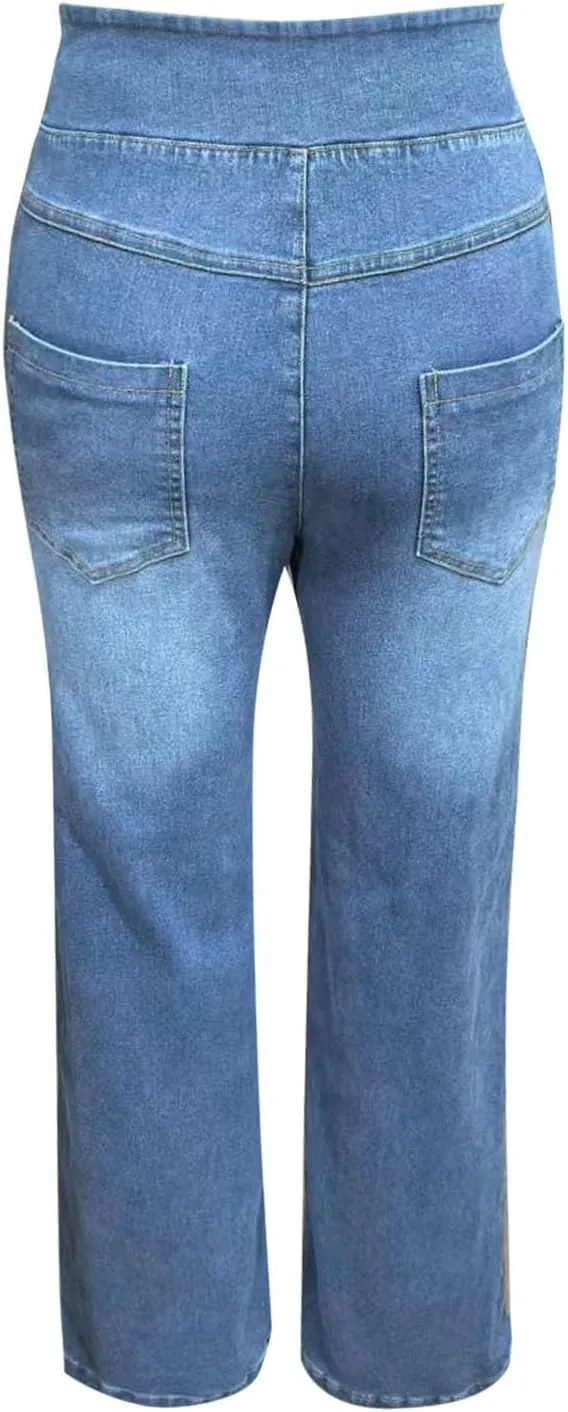 Womens Sweatpant Jeans Sweatpants That Look Like Jeans Stretchy High Waisted Wide Leg Denim Pants with Pockets