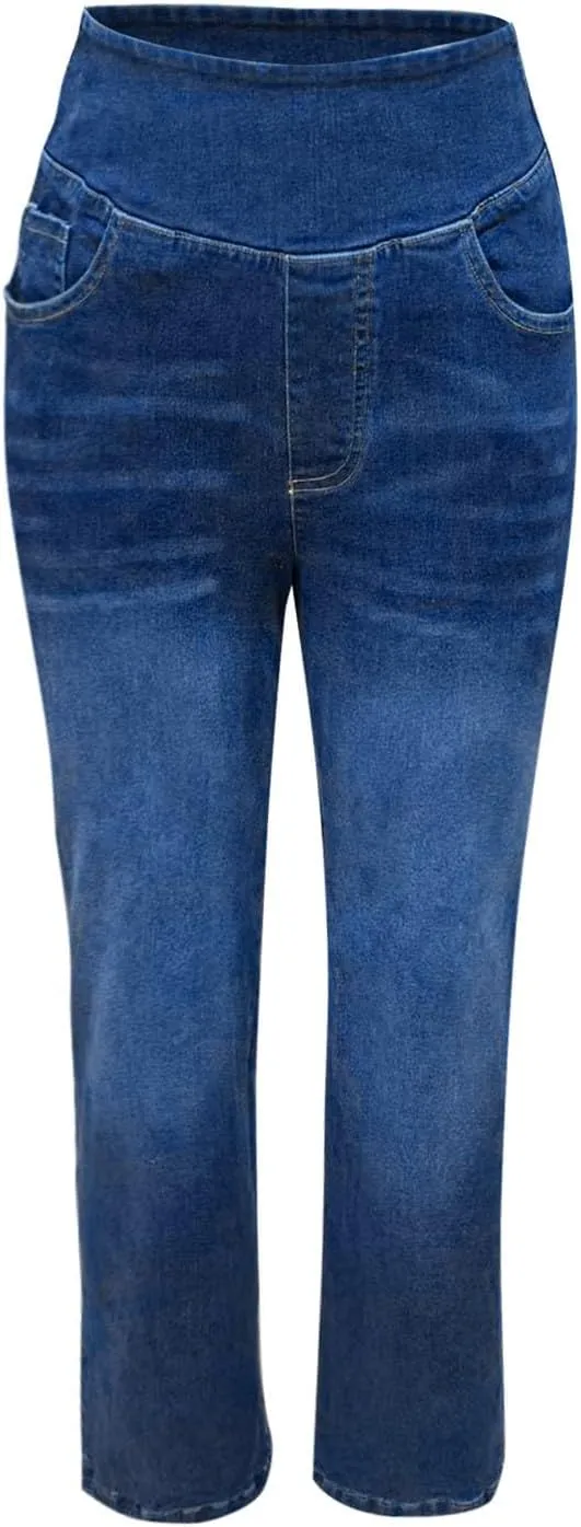 Womens Sweatpant Jeans Sweatpants That Look Like Jeans Stretchy High Waisted Wide Leg Denim Pants with Pockets